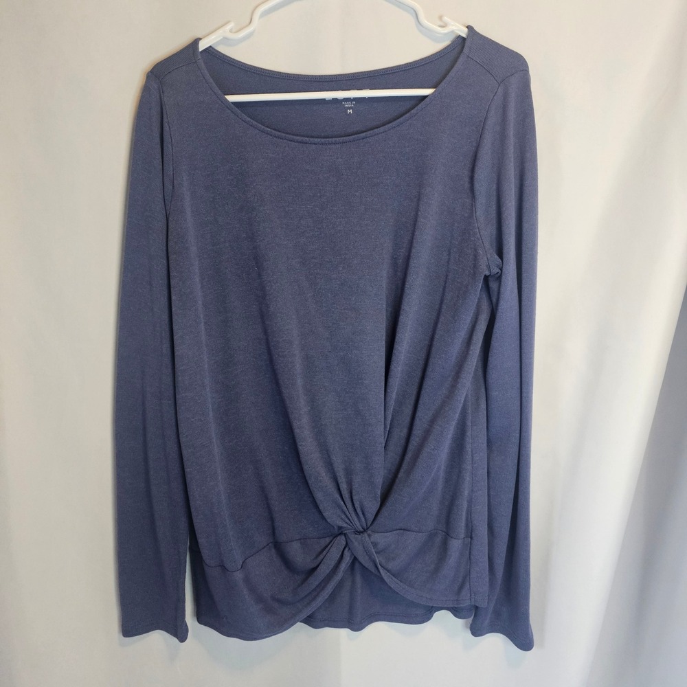 LOFT Women's Blue Long Sleeve Twist Front Top‎ Tee T Shirt Size M